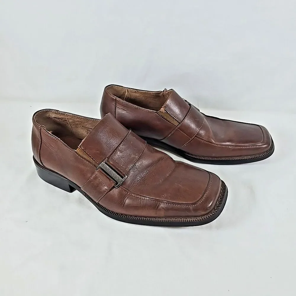 Fratelli Select Men's Warm Brown Leather Loafers Strap and Buckle Size 8.5 M